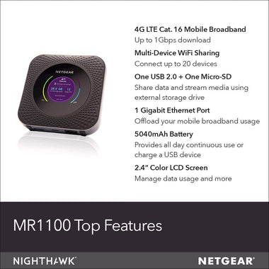 NETGEAR Nighthawk M1  4G LTE Router MR1100-100NAS
