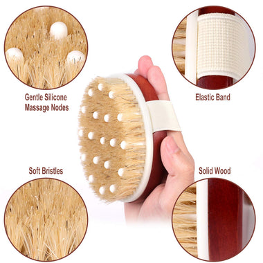 Body Brush, Round Handle Solid Wood Boar Bristle Brush