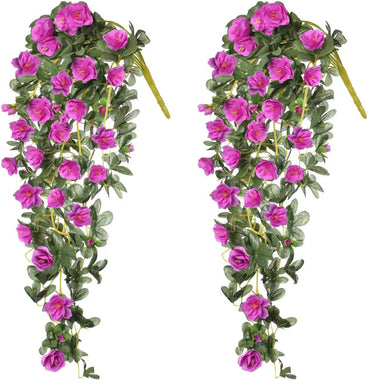 2 Pack Artificial Hanging Azaleas Flowers Plants Decoration