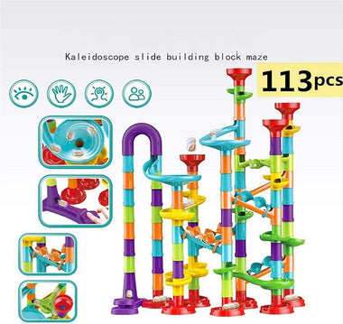 Marble Run,113Pcs Marble Maze Game Building Toy for Kid