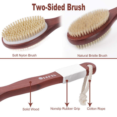Body Brush, Long Handle Solid Wood Boar Bristle Brush