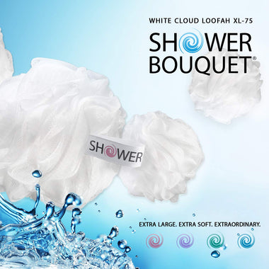 Loofah Soft-White-Cloud Bath-Sponge XL-75g-Set by Shower Bouquet