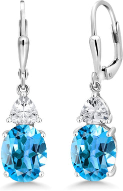 925 Sterling Silver Swiss Blue Topaz Women's Dangle Earrings