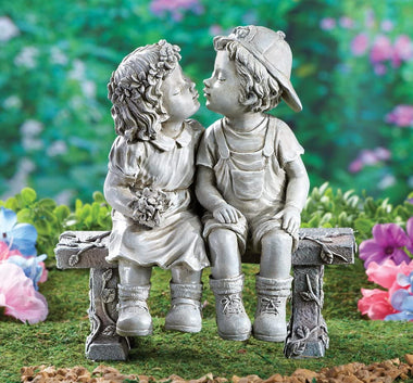 First Kiss Puppy Love, Kissing Couple Garden Sculpture