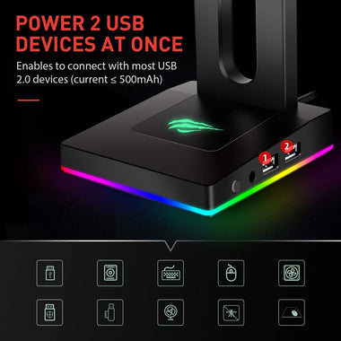 Havit RGB Headphones Stand with 3.5mm AUX and 2 USB Ports