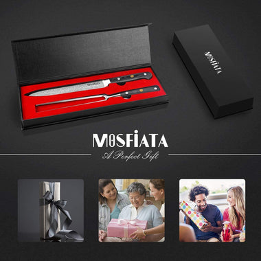 MOSFiATA 8" Carving Knife and 7" Fork Set Sharp Premium Slicing Carving Knife