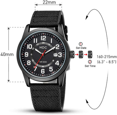 Black Military Analog Wrist Watches for Men, Mens Army Field Tactical