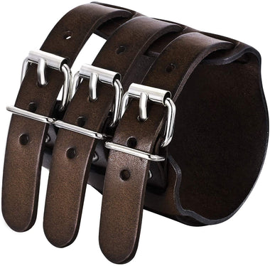 EVER FAITH Cool Hand Accessory 3 Layer Wide Belt Genuine Leather