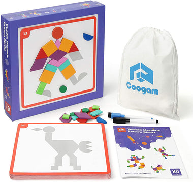 Coogam Wooden Magnetic Shape Puzzle Blocks Set