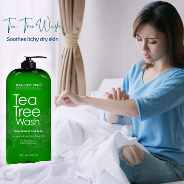 Majestic Pure Tea Tree Body Wash - Formulated to Combat Dry, Flaky Skin - Soothes