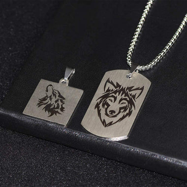 FLYUN Fashion Wolf Pendant Stainless Steel Dog Tags Cool Amulet Necklace