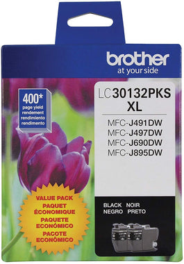 Brother Genuine LC30132PKS 2-Pack High Yield Black Ink Cartridges, Page Yield Up to 400
