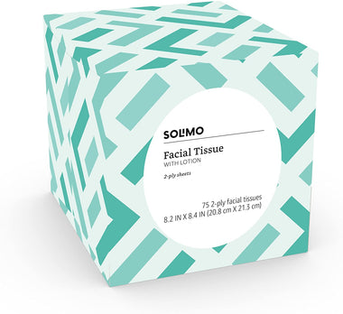Amazon Brand - Facial Tissues with Lotion, 75 Tissues per Box (18 Cube Boxes)