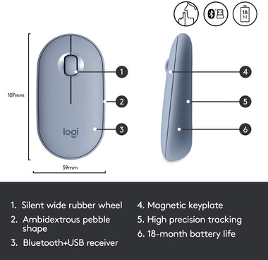 Pebble M350 Wireless Mouse with Bluetooth or USB - Silent