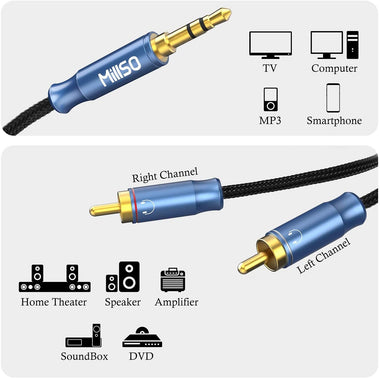 MillSO Aux to RCA Cable 3.5mm to 2RCA Male Audio