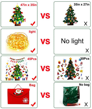 yazi 4ft DIY Felt Christmas Tree with Light for Kids Wall 45pcs Detachable Christmas Tree Ornaments Wall Decor Door Hanging Christmas Tree Set with Banner/Storage Bag Xmas Gifts New Year Decorations