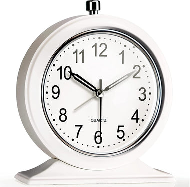 AYRELY 4-inch Metal Alarm Clock, Silent-Non-Ticking Clock for Bedroom, Small Desk Clock with Light Function, Table Clock for Living Room Decor, Home Decoration, Bedroom/Shelf/Farmhouse/Mantel Decor