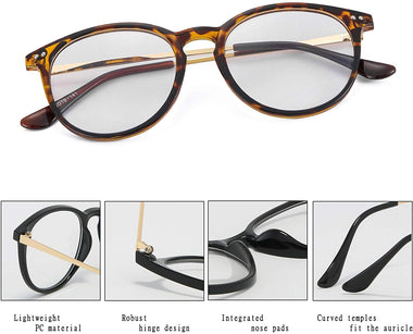 Clear Lens Fake Glasses for Women Men Retro Round Metal Frame Eyeglasses
