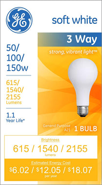 GE Incandescent Light Bulbs, A21 3-Way Light Bulbs