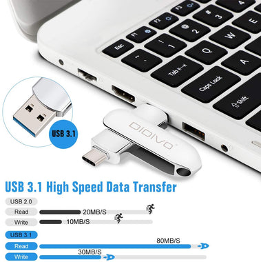 DIDIVO USB C Flash Drive  2-in-1 Dual USB Type -USB 3.1 High Speed Device