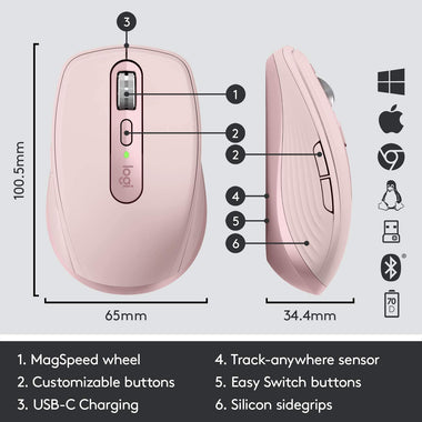 MX Anywhere 3 Compact Performance Mouse, Wireless, Comfort, Fast Scrolling