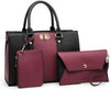 Womens Fashion Two Tone Handbags Top Handle Satchel Shoulder Bag with Matching Wristlet Purse Set