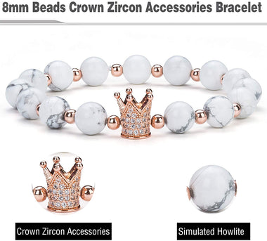 Hamoery Couple Bracelet Crown Queen Bracelet Good Gift for Couple 8 mm