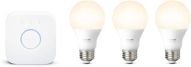 Philips Hue White LED Smart Light Bulb Starter Kit, 3 A19 Smart Bulbs & 1 Hue Hub