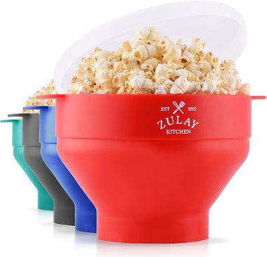 Zulay Kitchen Large Microwave Popcorn Maker - BPA Free Silicone Popcorn Popper Microwave Collapsible Bowl With Lid - Family Size Microwave Popcorn Bowl - Various Colors Available (Aqua)