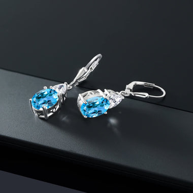 925 Sterling Silver Swiss Blue Topaz Women's Dangle Earrings