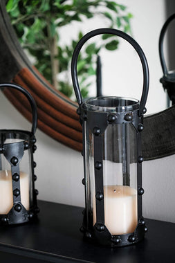 Metal and Glass Cylindrical Candle Holder