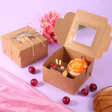 50 Pieces Brown Bakery Box and 80 M Rope with Display Window Paper Board.