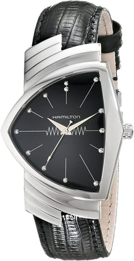 Mens H24411732 Ventura Stainless Steel Watch with Black Leather Band