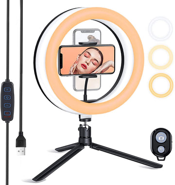 ESDDI 10in Led Ring Light with Tripod Stand & Dimmable Brightness, Selfie Ring
