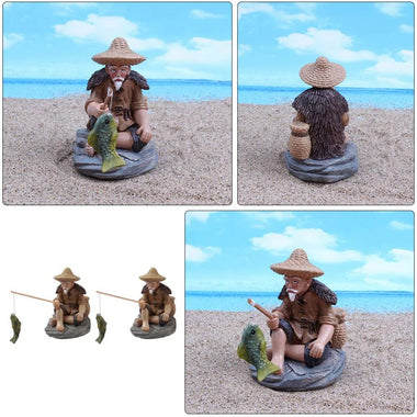 2Pcs Miniature Fisherman Figurine Statue