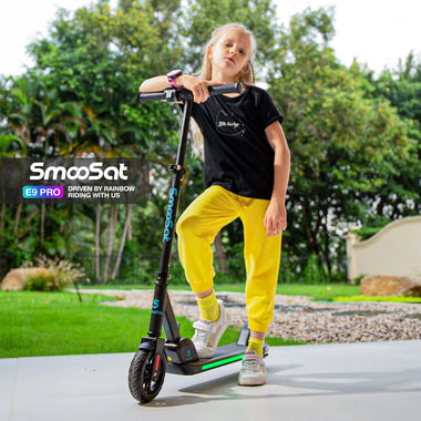 SmooSat E9 PRO Electric Scooter for Kids, Colorful Rainbow Lights and LED Display