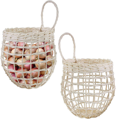 Set 2 Nesting Round Wicker Woven Storage Basket Decor