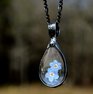 Handmade Pressed Real Flower Pendant, Blue Forget Me Not, Great Gift Ideas, Necklaces