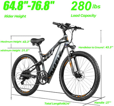 Hydraulic Brakes, 500W Ebike with13ah Removable Lithium Battery Moped Cycle