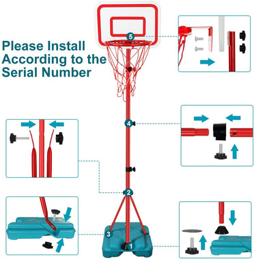 Kids Basketball Hoop Stand Adjustable Height 2.9 ft -6.2 ft Indoor Basketball