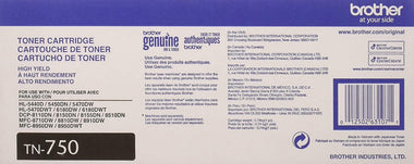 Brother Genuine High Yield Toner Cartridge, TN750, Replacement Black Toner
