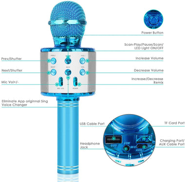 Wireless Bluetooth Karaoke Microphone, 5-in-1 Portable Handheld Mic Speaker