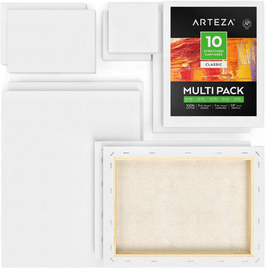 Arteza Stretched White Blank Canvas Multi Pack, 4x4", 5x7"