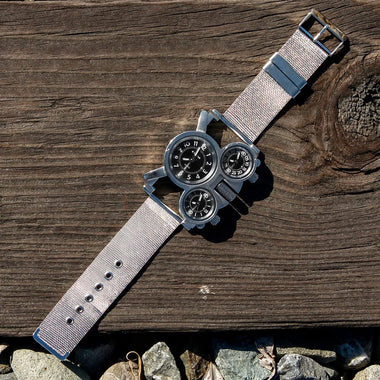 Men's Military Quartz Analog Wrist Watch Stainless-Steel Metal Mesh Clock Strap