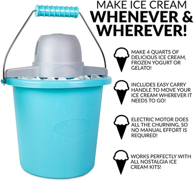 Electric Ice Cream Maker With Easy-Carry Handle Makes