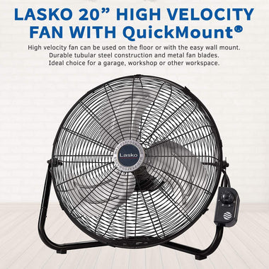 20" High Velocity Quick Mount, Easily Converts from a Floor Wall Fan