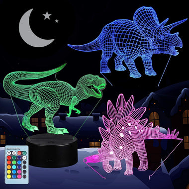 3D Dinosaur Night Light for Kids, VSATEN 3D Illusion Lamp 3-Pattern