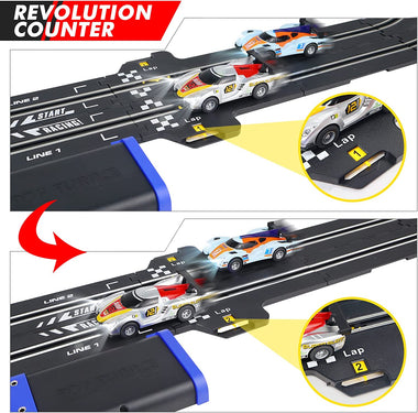 Slot Car Race Track Sets for Boys Include Counter and 4 Toy Cars