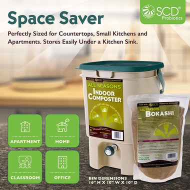 5 Gallon Tan Compost Bin For Kitchen Countertop With Lid, Spigot & 1 Gallon (2 lbs.)