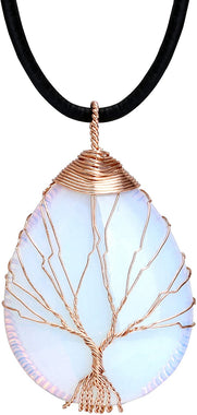 POTESSA Tree of Life Teardrop Heart Amethyst Opal Pendant Necklace